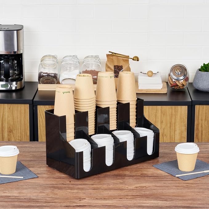 Restaurantware Restpresso Coffee Bar Organizer, 1 Count Durable 8 Compartments, Compact Size, Black Plastic Tabletop Coffee Supplies Organizer For Homes, Office Spaces, Breakrooms, and Lounges - Image 3