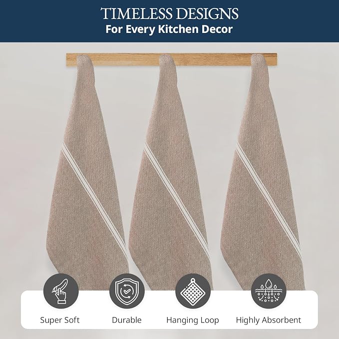 LANE LINEN Kitchen Towels Set - 100% Pure Cotton Dish Towels for Kitchen, Super Absorbent Kitchen Hand Towel, Tea Towels, Soft & Durable Dish Cloths, Pack of 6 – 14”x25”, Beige - Image 7