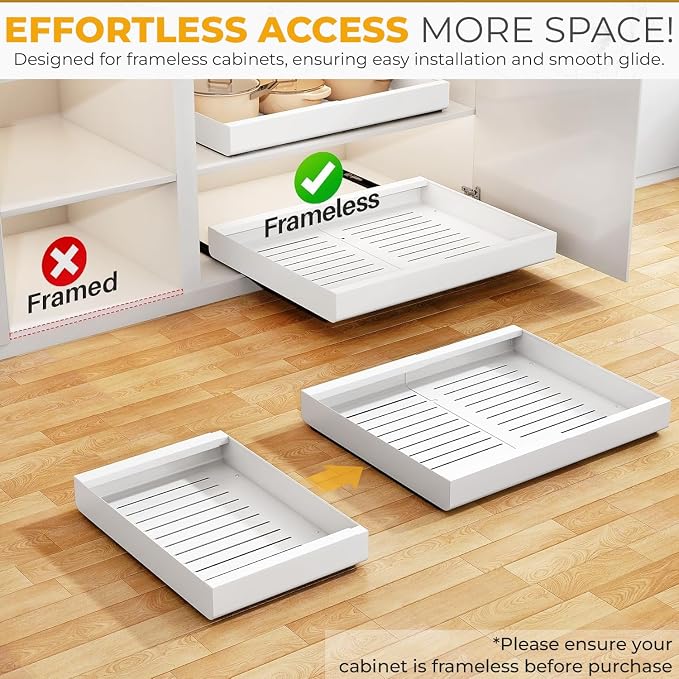 4pack Pull Out Under Sink Organizer – Expandable Sliding Cabinet Shelf for Kitchen, Bathroom, Pantry – Heavy Duty Metal Storage Rack for Cleaning Supplies and Bottles (White, 12.5-19.6 x 21 Inch) - Image 5