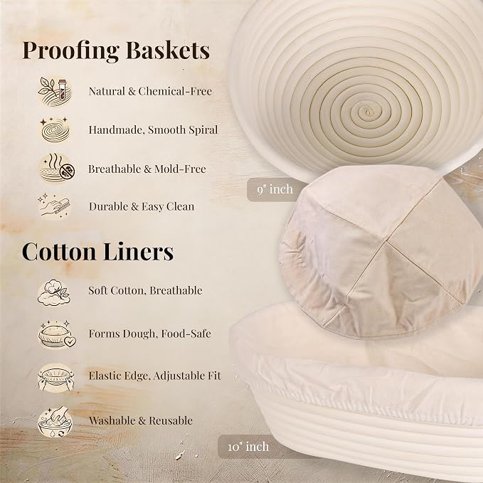 Sourdough Starter Kit, 23-Piece Bread Baking Set with Banneton Proofing Baskets Round & Oval, Starter Jar, Lame, Dough Whisk, Scraper & Sling - Sourdough Baking Supplies Gift for Beginners - Image 3