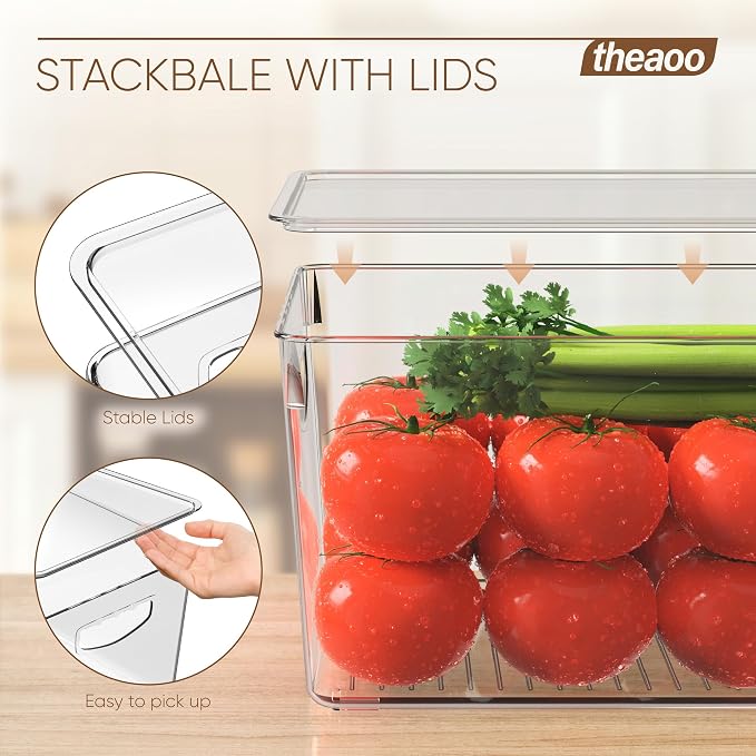 theaoo 6 Pack Clear Storage Bins with Lids Stackable AND Soda Can Dispenser for Refrigerator with Lids - Image 4