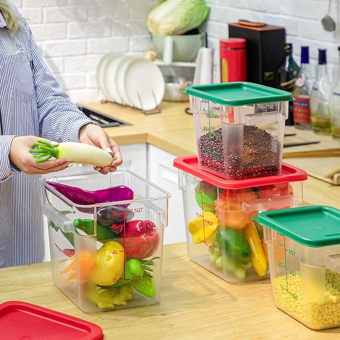 Lallisa 4 Pcs 8qt & 4qt Clear Food Storage Containers with Lids Handles and Scales, Stackable Plastic Square Food Storage Containers for Dough Proofing Baking Kitchen Restaurant(Red, Green) - Image 4