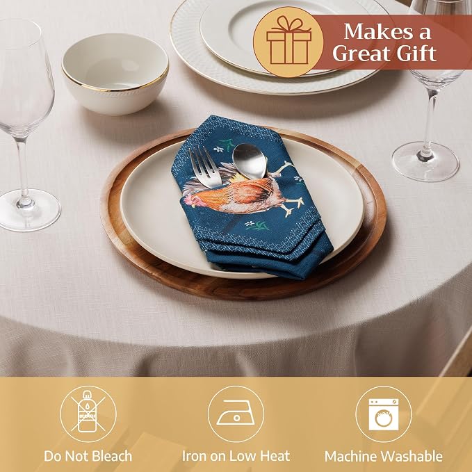Maison d' Hermine Cloth Napkins Set of 4 Reusable 100% Cotton (18" x 18") | Everyday Square Napkins Cloth Washable Dinner Party Wedding Restaurant Hotel Kitchen Spring Summer - Meadow Rooster - Image 4