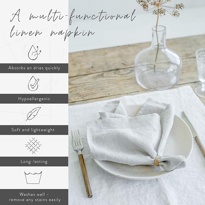 MagicLinen 100% Linen Napkins Set of 4, Soft Absorbent Dinner Napkins | European Flax, OEKO-TEX Certified, Stone-Washed Soft, Breathable, Absorbent, Set includes 4 napkins, Size 18X18in - Image 2