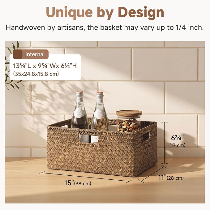 StorageWorks Large Wicker Baskets for Storage, Woven Baskets for Storage | Seagrass, Pantry Shelves, Kitchen Closet, Laundry, Bathroom, Table, Decorative, Book, Towel, Blanket, Toy, Medium, Handle - Image 3
