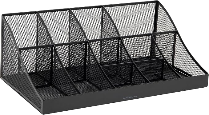 Mind Reader Countertop Organizer, 2 Tier Mesh Storage Caddy with 11 Compartments for Office Supplies, Breakroom Essentials, and Snacks - Image 7