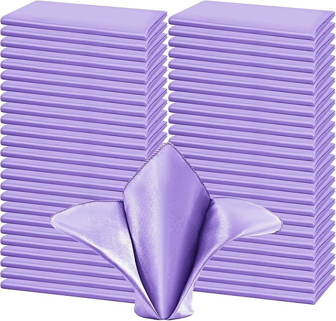 50 PCS Lavender Square Satin Cloth Napkins, 20 X 20 Inch | Soft Smooth, Washable Reusable, Silk Dinner Table Napkins Bulk, for Weddings Parties Banquets Dining and Restaurants by FXKS