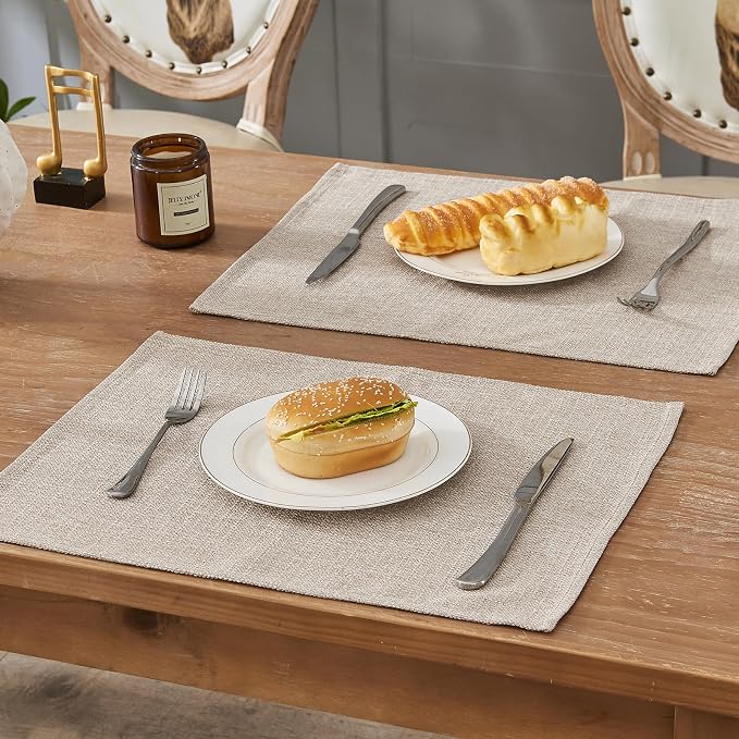 BALCONY & FALCON Rectangle Table Cloth Waterproof Beige 13.8"x 17.7" 6pcs | Placemats Set of 6 Faux Linen Cloth Place Mats Washable Wrinkle Resistant Table Placemats for Dining Kitchen Indoor & Outdoor - Image 2
