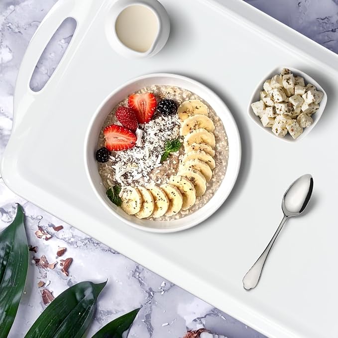 Extra Large Melamine Platters, 19" x11.6'' Serving Tray with Handles for Cookie, Cupcakes, Desserts, Dishwasher Safe, Ottoman Tray Decor, Set of 2, 2 pcs Mats Included (White) - Image 5