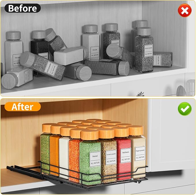 RCHYFEED Pull Out Spice Rack Organizer for Cabinet,6.5" Wx10.5 Dx2.5 H | Metal,Heavy Duty Slide Out Spice Rack,Ideal for Kitchen & Pantry Storage of Spices & Sauces - Image 2