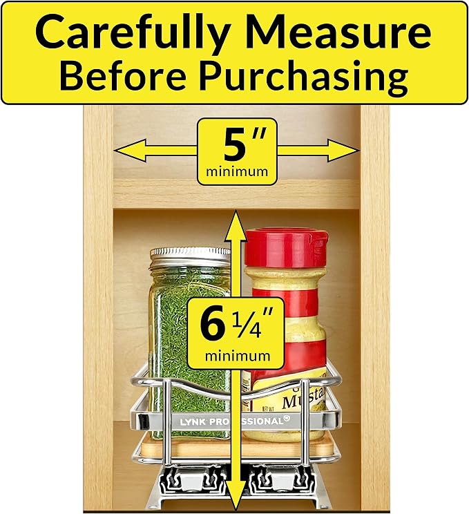 LYNK PROFESSIONAL® Élite™ Pull Out Spice Organization for Cabinets - 4-3/8 inch Wide – Spice Rack for Inside Cabinets – Wood/Chrome - Sliding Spice Rack Organizer for cabinet – Spice Rack - 1 Tier - Image 4