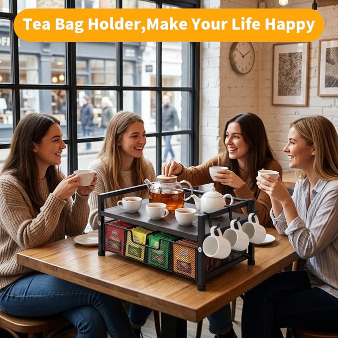 Tea Bag Organizer,Coffee Bar Organizer,Teabag Holder & Coffee Station with Storage Drawer,Wood Tea Station Chest Display Container Box for Countertop Kitchen (Grey) - Image 7
