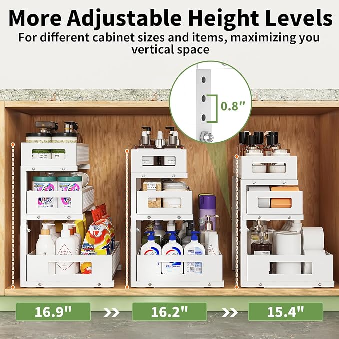 Under Sink Organizer,3-Tier Heavy Duty Pull out Cabinet Organizer Shelf | Height Adjustable,Thickened Metal,Slide out Storage Drawer Rack for Kitchen Bathroom Pantry Laundry Home Organization - Image 4