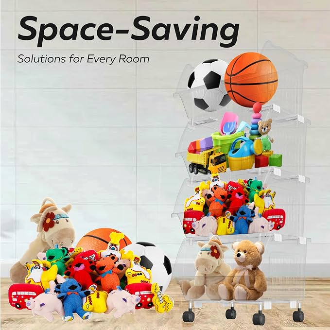 Large Stackable Storage Bins Open Front with Wheels, 8 Pack - Clear | Easy Assembly, Sturdy Plastic, Open Front Access, Smooth 4 Rolling Wheels, Stackable, Large Capacity Storage - Image 3