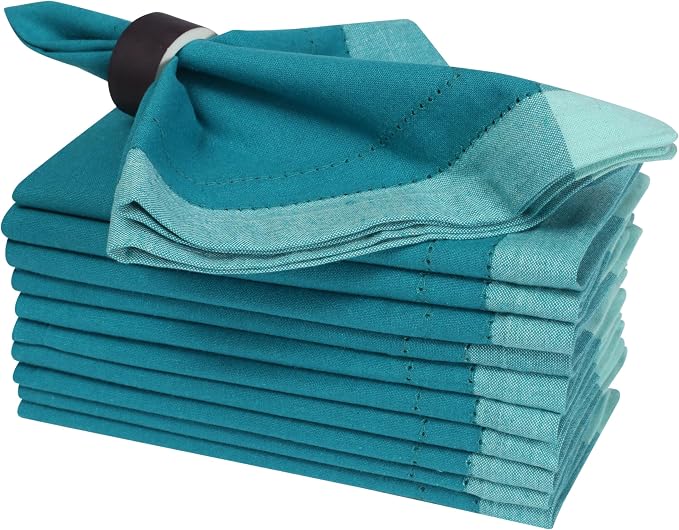 Bedding Craft Cotton Cloth Dinner Napkins Set of 12 – 20x20 Teal Multi Double Hemstitched – Machine Washable Reusable Fabric Napkins for Weddings & Dinner Tables - Image 8