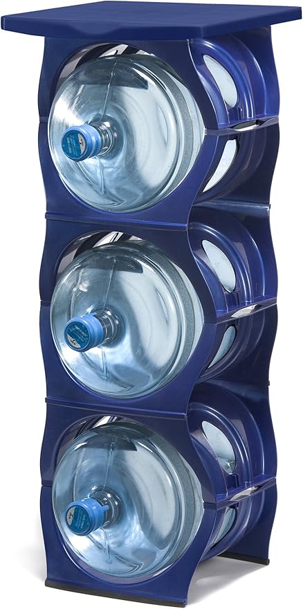 Stackable Water Bottle Storage Rack Best Water Jugs 5 Gallon Organizer. Jug Holder for Kitchen, Cabinet and Office Organizing. Reinforced Polypropylene (Blue, 3 No Shelf) - Image 2