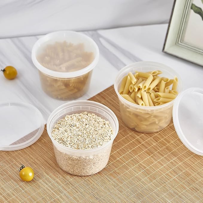 [48Set - 16oz.] Plastic Deli Food Storage Containers With Plastic Lids, Disposable togo containers for soup, Meal Prep, Slime | BPA Free | Stackable | Leakproof | Microwave | Dishwasher | Freezer Safe - Image 7