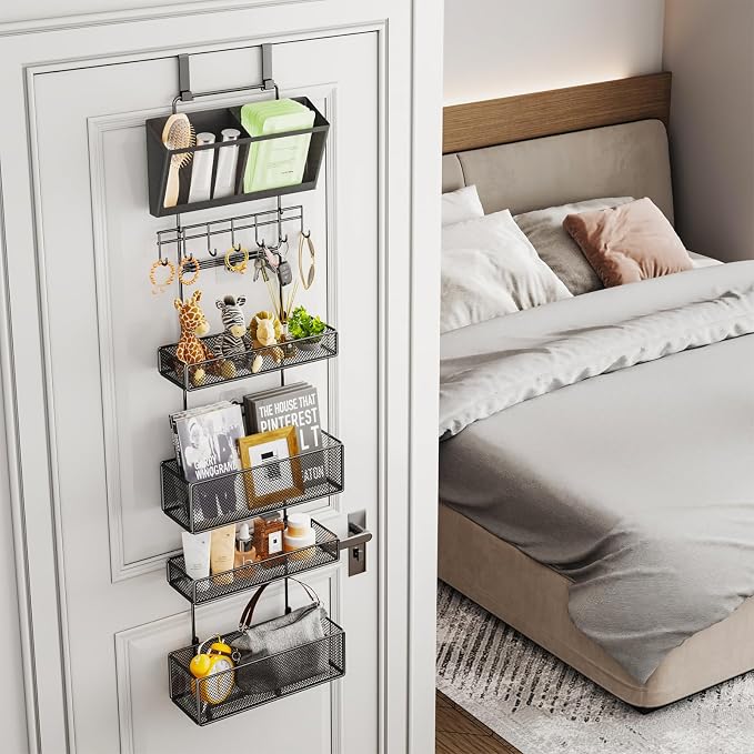 HapiRm Over Door Organizer Hanging - 6 Tier Over The Door Storage with Visual Pockets & Hooks, with 4 Metal Large Capacity Baskets for Bathroom Bedroom Kitchen Pantry Cabinet - Image 6