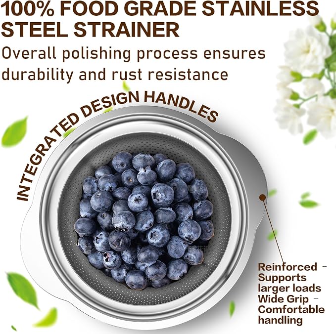 Stainless Steel Colander for Kitchen, 5 Quarts Stainless Steel Strainer, Pasta Strainer for Spaghetti Fruits Vegetables Cooking Food, Large Capacity with Handle Kitchen Food Strainer Basket - 1 Pack - Image 4