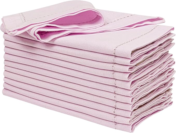 Ramanta Home Lavender Cloth Dinner Napkin Set of 12-18x18 Inch | Cotton Linen Flax Hemstitched Napkins Washable for Everyday Use by RamantaHome