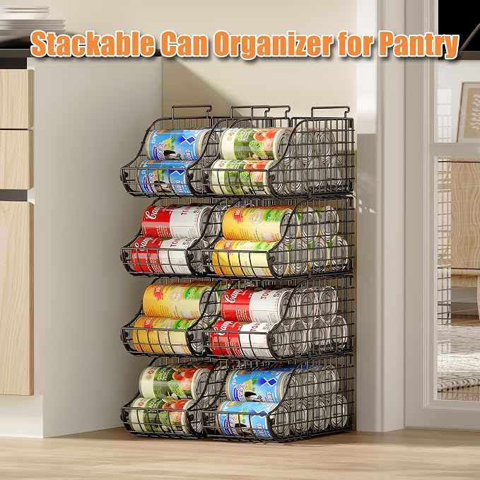 Sonyabecca 8 Pack Stackable Can Organizer for Pantry Cabinet Food Storage | Wire Storage Rack Holds Up to 72 Cans, Beverages and Food. Small Metal Organizer for Kitchen Counters, Fridges and RV - Image 5