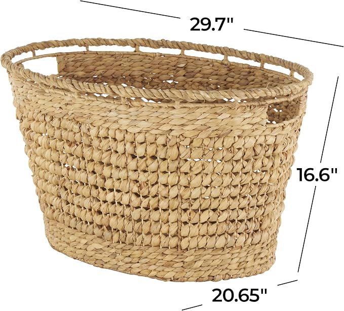 Deco 79 Seagrass Handmade Decorative and Functional Storage Basket Woven Oval Basket Organizer with Elevated Rim and Slot Handles, Basket for Storage 30" x 21" x 17", Brown - Image 6