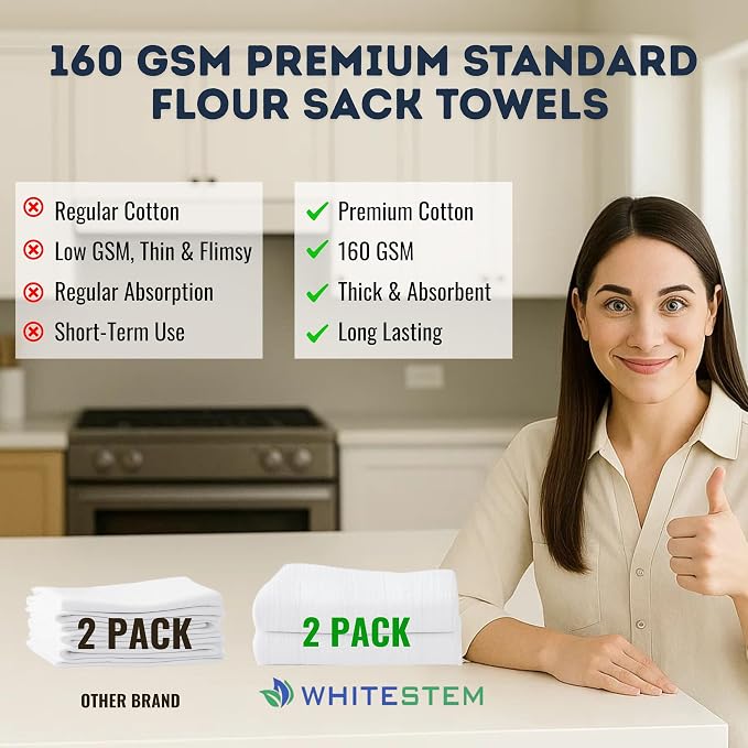 Flour Sack Towels 2 Pack 28"x28" | White Cotton Tea Towels for Kitchen, Dish, Baking & Bread Proofing | Blank Towels for Crafts, Embroidery, Printing | Thick, Absorbent, Quick Dry - Image 6