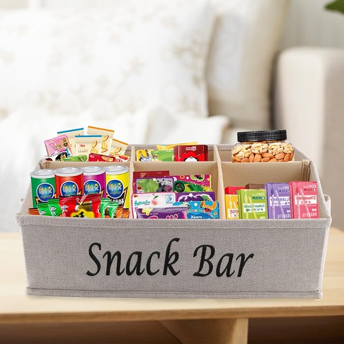 Snack Organizer for Countertop, Fabric Snack Organizer with Handles, 6 Compartment Snack Box Container Snack Basket, Snack Bar Station, Kitchen Pantry Organization and Storage - Khaki - Image 3