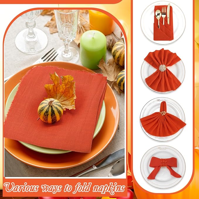 48 Pcs Cotton Linen Cloth Napkins with Fringe 16.5 x 16.5 Inch Square Rustic Dinner Linen Napkins Bulk for Wedding Party Banquet Dinner(Terracotta) - Image 5