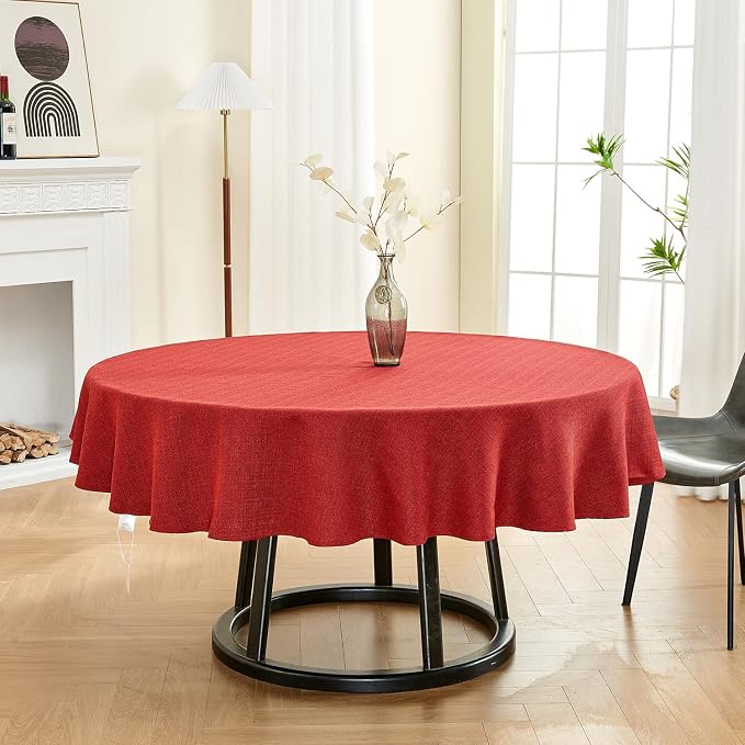 BALCONY & FALCON Rectangle Table Cloth Waterproof Ruby Red 107" | Round Washable Wrinkle Resistant Table Cloth Linen Fabric Tablecloths for Dining Party Kitchen Wedding and Outdoor Use - Image 5