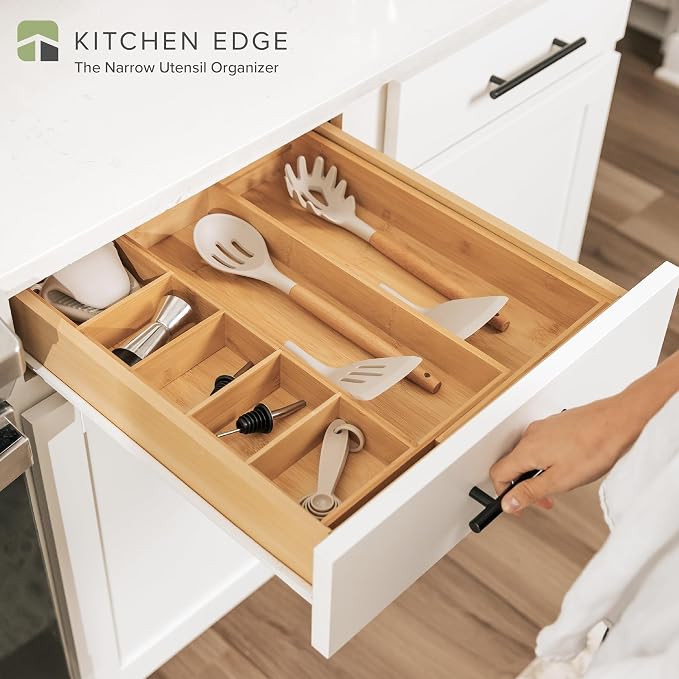 Utensil & Junk Drawer Organizer, 10.5-19 in, Bamboo | Food-safe contract grade, 100% sustainable wood, non-slip, adjustable - Image 2