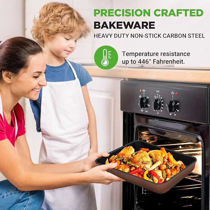 NutriChef 8-Piece Nonstick Stackable Bakeware Set – Non Toxic Carbon Steel Baking Trays W/Cookies Sheet Muffin, Loaf, Cake, Round & Square Pan – Easy To clean & Easy to Release, Oven Safe – Brown - Image 3