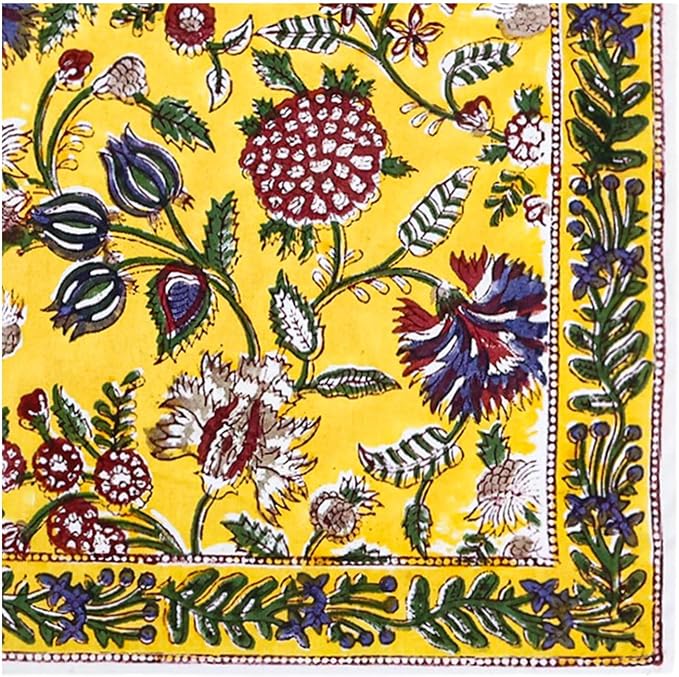 14x14 Inches Cotton Napkins Set of 4, Yellow Red, Washable Hand Block Printed Reusable Cloth Napkins for Dinning, Party, Wedding, Home Decor Autumn - Image 4