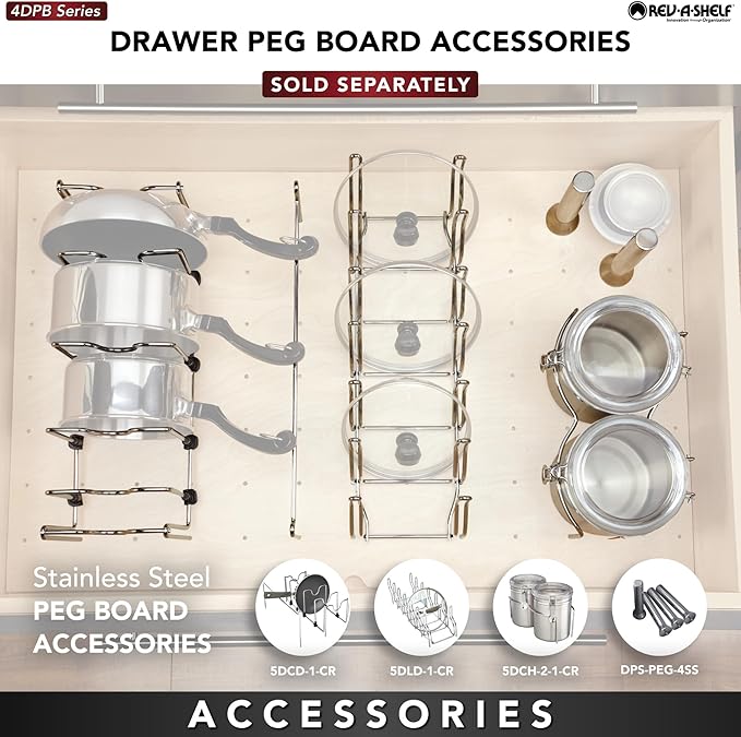 Rev-A-Shelf Trimmable Pegboard Drawer Divider Organizer | Trim to Custom Fit Wooden Kitchen Cabinet Storage Utensil, Pots & Dish Rack, 30 x 21, 4DPS-3021 - Image 6
