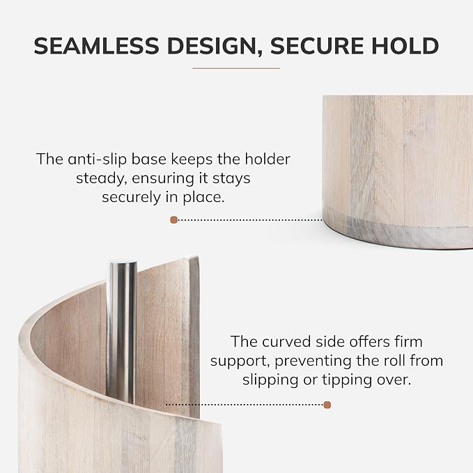 Anji Mountain Wooden Paper Towel Holder with Metal Holder, Holder Stand for Kitchen Roll Organizer & Kitchen Dining Table Home Décor, Countertop Fits Jumbo & Mega Rolls - Whitewash/Nickel, Classic - Image 4