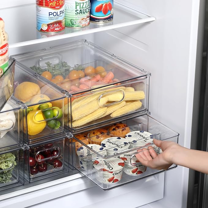 Fridge Organizers and Storage Pull Out Drawer, 2 Small | Stackable, Clear, Fruit and Veggies Containers, for Kitchen, Cabinet - Image 4