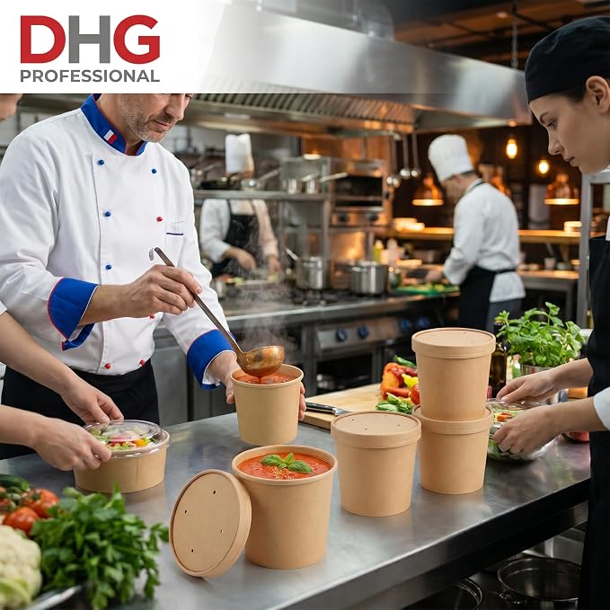 250 Sets Kraft Paper Food Containers With Vented Lids, To Go Hot Soup Bowls, Disposable Ice Cream Cups - Kraft - Image 4