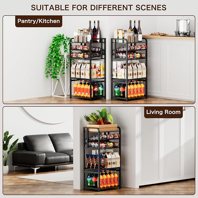 Soda Can Organizer for Pantry,5-Tier Drink Storage Shelf,Black | Kitchen Soda Can Organizer and Storage, Multifunctional Snack Organizer Rack, Standing Can Rack for Pantry/Kitchen - Image 7