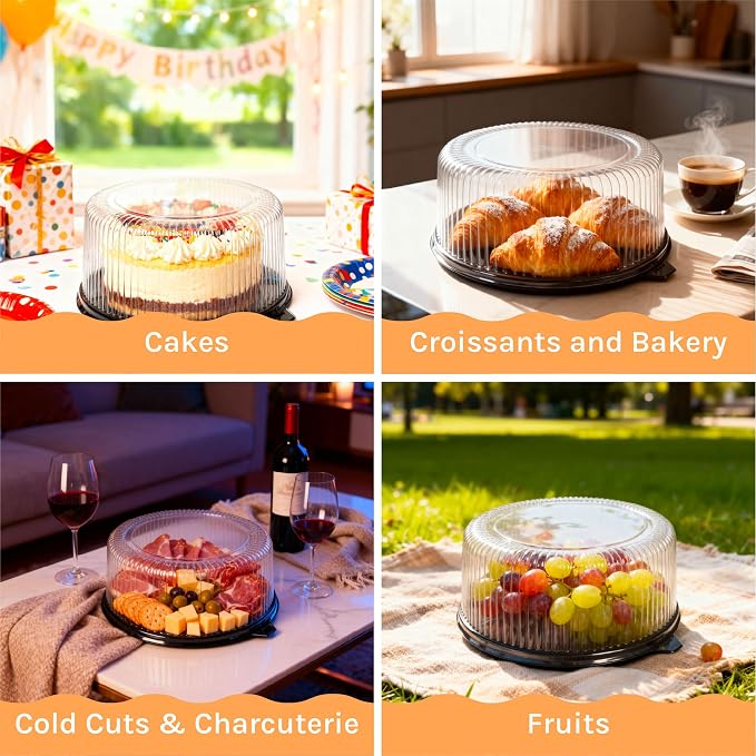 WOW 12in Standard PET Round Cake Carrier, 10-Pack | Fits 12in Cakes, Clear Dome Lid, Stackable, Lightweight, Desserts, Pies, Pastries, 14.5in Diameter - Image 8