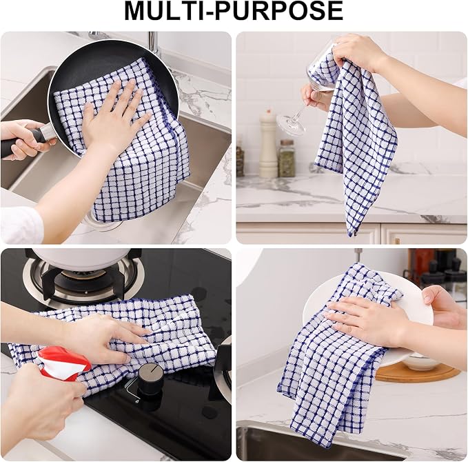 Kitinjoy Cotton 12 Pack Kitchen Towels and Dishcloths Sets, Blue | 16 x 25 Inch & 12 X 12 Inch Dish Towels Bulk, Super Soft and Absorbent hand towels for kitchen Drying - Image 4