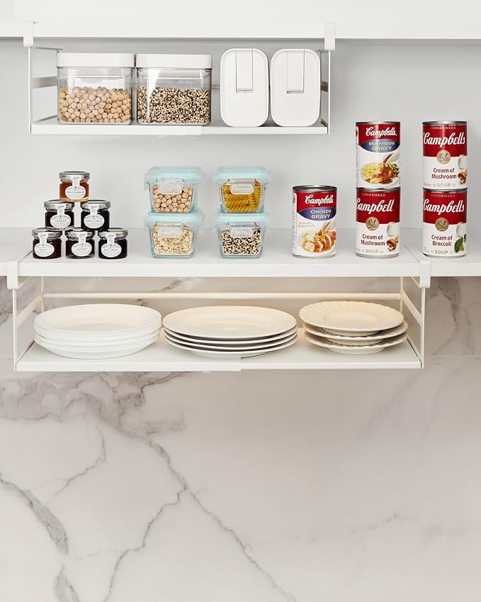 Under Shelf Storage Basket, 2-Pack Under Cabinet Shelf Organizer | Expandable Hanging Basket Holds 35 lbs Add-On Kitchen Pantry Cupboard Counter Laundry 10.04-16.81" W x 8.66" Dx 4.13" H - Image 2