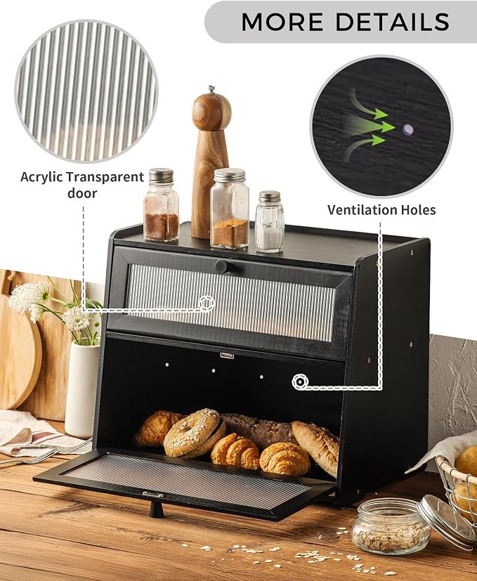 Double layer Bread Box for Kitchen Countertop Vitamin Bottle Storage Supplement Bottle Organizer Vitamin Organizer(Black) - Image 3