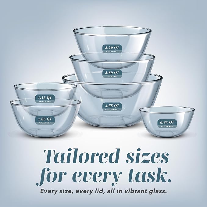 COOK WITH COLOR 12 Pc Glass Mixing Bowl Set with Lids – Borosilicate Glass Nesting Bowls for Cooking, Baking and Meal Prep, Colored Blue - Image 6