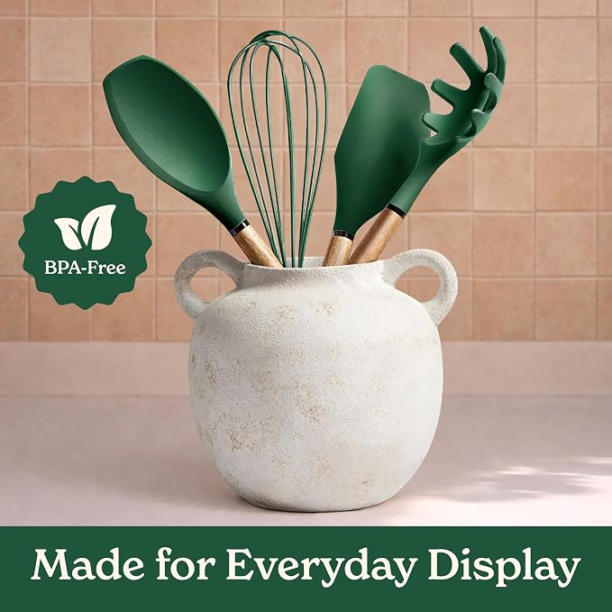 Country Kitchen Non Stick Silicone Utensil Set with Rounded Wood Handles for Cooking and Baking, 8 Piece Set, Green - Image 6