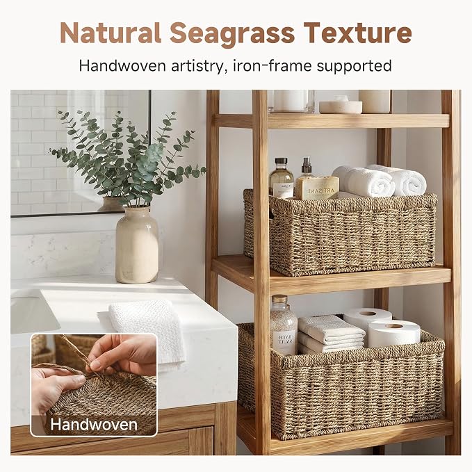 StorageWorks Wicker Storage Baskets,Natural Seagrass Storage Baskets,2-Pack | Seagrass Baskets for Storage, Seagrass Woven Storage Baskets with Built-i Handles, Decorative Woven Baskets for Storage - Image 5