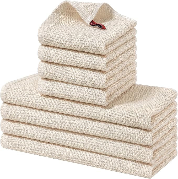 Homaxy 8 Pack 100% Cotton Kitchen Towels and Dishcloths Set, Beige | 12 x 12 Inches and 13 x 28 Inches Kitchen Towels Set, Ultra Soft Absorbent Dish Cloths for Washing Dishes by Homaxy