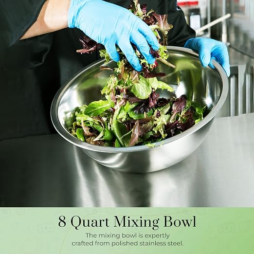 OCS Parts 8 Quart Stainless Steel Mixing Bowl | 13.25-Inch | Professional Grade Flat Base Mixing Bowl - Image 8