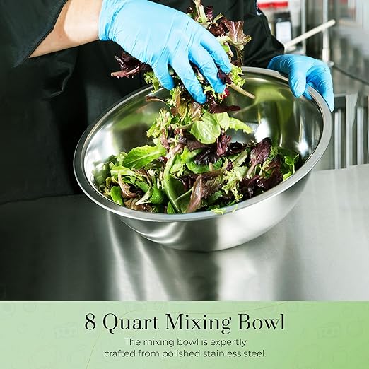 OCS Parts 8 Quart Stainless Steel Mixing Bowl | 13.25-Inch | Professional Grade Flat Base Mixing Bowl - Image 8