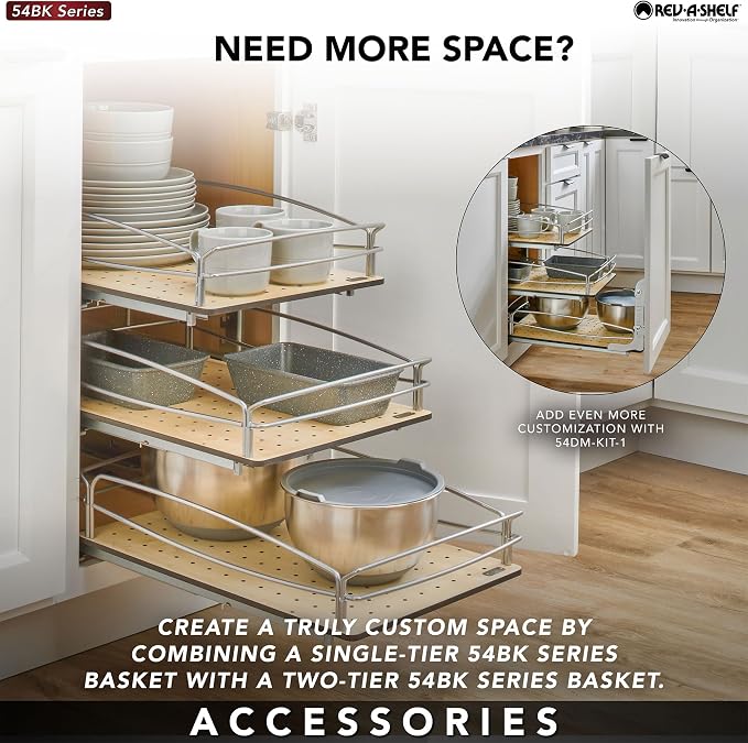 Rev-A-Shelf Pull Out Kitchen Cabinet Storage Organizer with Solid Bottom and Undermount Soft-Close Full Extension Slides, 54BK-15SC-1 - Image 9