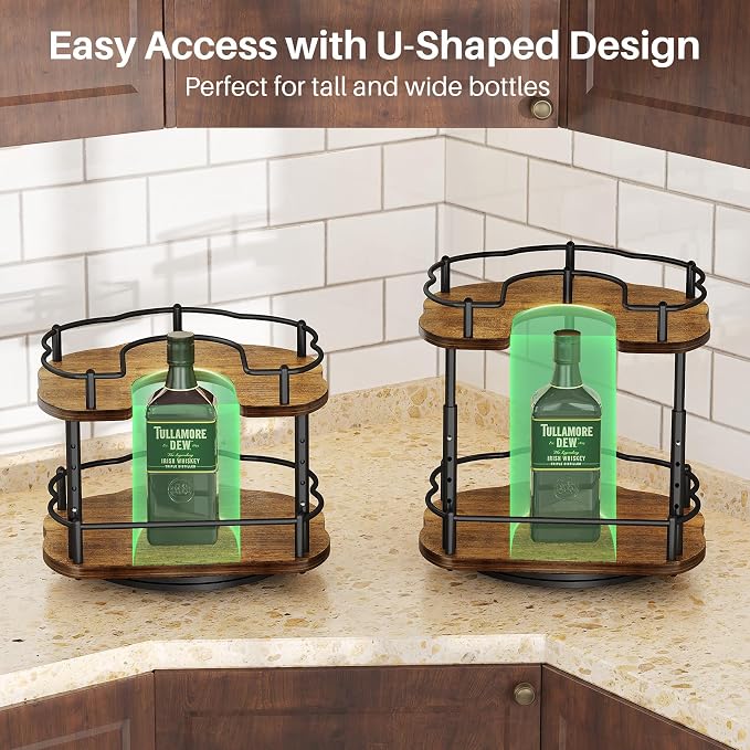 Lazy Susan Organizer Spice Rack - Spice Organization for Cabinet Height Adjustable Rotating Lazy Turntable, Pantry Kitchen Wood Revolving Seasoning Organizer (Vintage, 9 Inch) - Image 6